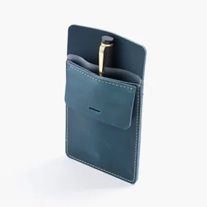 Genuine leather pen pouch pocket protector for doctors and nurses, dark blue organizer.