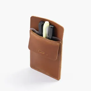 Genuine leather pen pouch pocket organizer for nurse doctor white coat storage sleeve case detail.