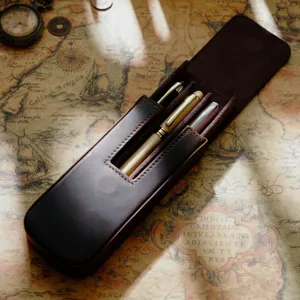 Vintage mad horse leather 3-slot pen case handmade retro stationery storage box for students
