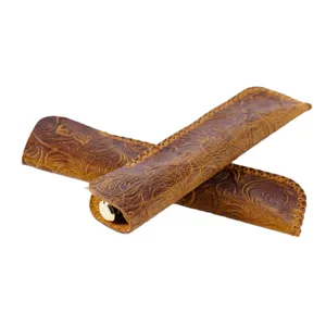 Vintage embossed cowhide leather pen sleeve handmade protective case for stationery.