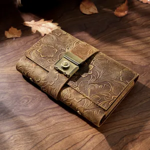 Vintage genuine leather A6 journal notebook with combination lock for sketching and writing diary