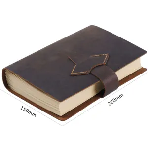 Handmade genuine leather notebook vintage retro journal planner diary with buckle 150x220mm