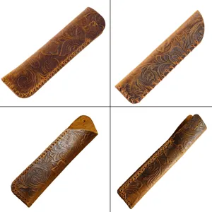Vintage embossed leather pen case handmade genuine leather knife sleeve protective pouch cover