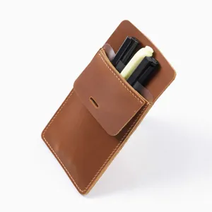 Genuine leather doctor nurse pocket pen holder sleeve for white coat pen organizer pouch.