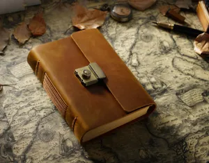 Vintage Echtleder Notizbuch mit Zahlenschloss Tagebuch Planer fuer taegliches Schreiben und Geschenke.