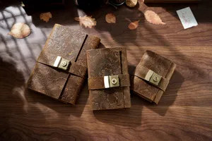 Vintage handmade genuine leather notebook with combination lock, retro journal sketchbook planner.