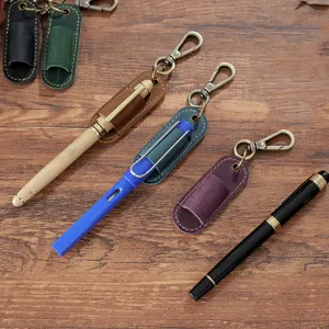 Echtes Leder Etui Einzelnes Füllfederhalter Schutzhülle Tragbare Vintage Tasche Mit Metall Schlüsselanhänger Für Büro