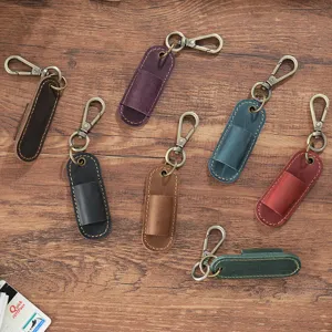 Echtes Leder einzelnes Stifttetui Stiftehalter mit Metall Schlüsselanhänger Etui.