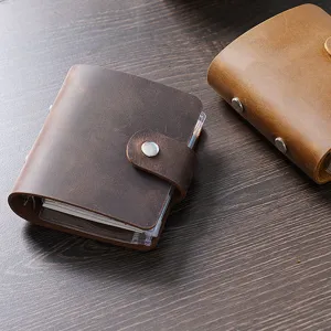 Mini cuaderno A9 de cuero con anillas agenda vintage portátil estilo retro elegante.