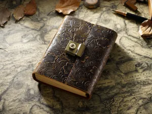 Vintage geprägtes Leder Notizbuch mit Zahlenschloss für Tagebuch und elegante Papeterie.
