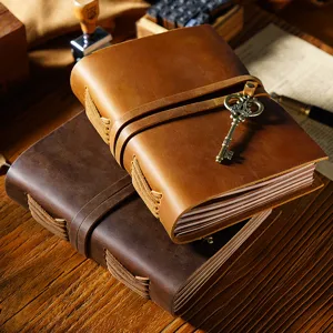 Vintage Vera Pelle di Mucca di Primo Strato Taccuino da Viaggio Diario Fatto a Mano Vintage Agenda Quotidiana Blocco Note Cancelleria Regalo