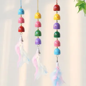 Colorful cartoon smiley face bells wind chime handmade DIY pendant hanging decor items