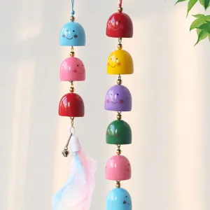 Colorful cartoon smiling bell wind chime pendant handmade DIY hanging ornament for festival decoration