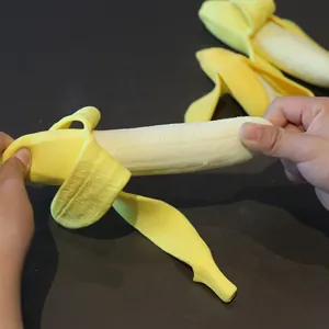 Slow rebound banana squishy toy, soft peelable fruit stress relief toy for fun.