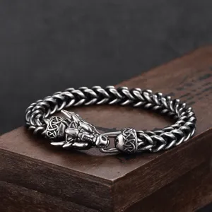 Vintage stainless steel dragon head bracelet with thick wheat chain jewelry for men