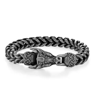 Vintage stainless steel dragon head bone chain bracelet for men in antique silver finish