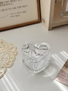 Transparente Glas Herz Schmuckdose mit Schleife dekorativer Kristall Behälter Aufbewahrung