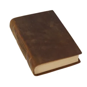Vintage handmade genuine leather journal, brown antique notebook for sketching and writing.