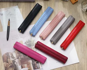 Mini astuccio per matite in pelle, custodia cancelleria colori caramella per studenti.