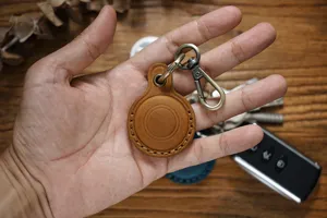 Genuine leather AirTag protective case keychain vintage brown tracker holder loop cover