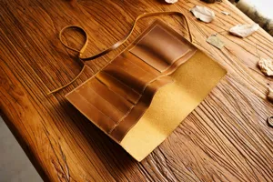 Genuine crazy horse leather pen roll vintage stationery organizer pencil storage bag pouch.