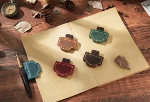Genuine leather magnetic pen clip vintage handmade crazy horse leather bookmark detail view