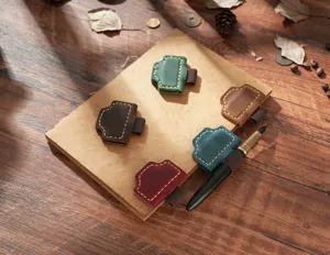 Handcrafted genuine leather magnetic pen clip vintage bookmark holder for notebook journal