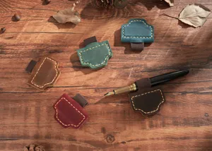 Genuine leather magnetic pen clip vintage bookmark holder notebook pen loop office stationery accessory
