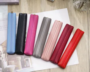 Astuccio minimalista in vera pelle con cerniera, colorata borsa per cancelleria.