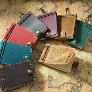 Mini cuaderno de cuero de bolsillo con cierre de botón y diseño vintage, multicolor.