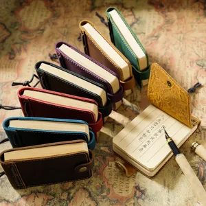 Mini cuaderno de cuero vintage de bolsillo, diario portátil para oficina y viajes.