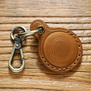 Genuine Leather Protective Case For Smart Tracker Vintage Cowhide Keychain Anti-Loss Device Holder With Metal Ring