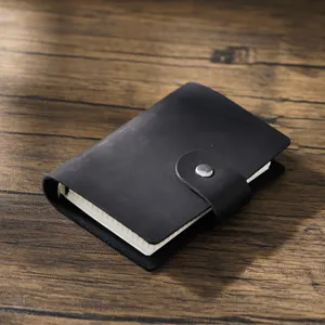 Black leather A8 mini loose-leaf notebook portable pocket journal diary planner book