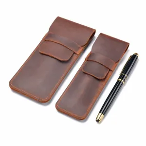 Retro Echtes Leder Stiftetui Vintage Handgemachte Rindsleder Füllfederhalter Halter Tragbare Tasche Büro Schreibwaren Geschenk