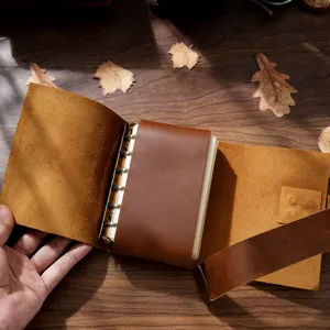 Handmade genuine leather vintage A7 loose-leaf notebook journal diary main product display view.