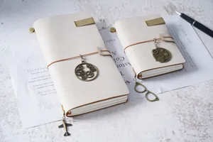 Taccuino da viaggio in pelle vintage diario agenda con ciondoli in metallo ed elastico