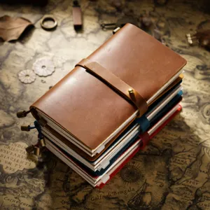 Carnet de Voyage Vintage en Cuir de Vachette Véritable Fait Main Journal à Feuilles Mobiles