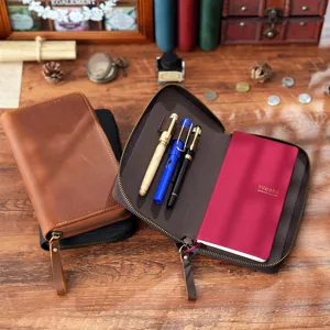 Vintage Echtes Leder Weeks Planer Reißverschlusstasche Notizbuchhülle Stift Aufbewahrungstasche Minimalistischer Rindsleder Schreibwaren Organizer