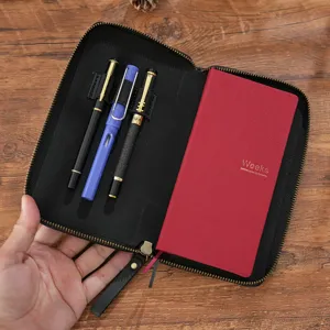 Vollleder Reißverschluss Notizbuchhülle für Weeks Planer mit Stiftehalter und Etui.