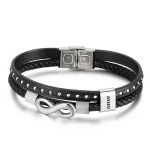 Heren Meerdere Lagen Gevlochten Leer Roestvrij Staal Infinity Symbool Armband Mode