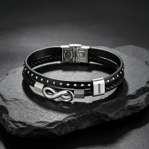 Heren meervoudig lederen armband oneindig symbool roestvrij staal punk sieraden