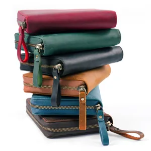 A6 leather zipper notebook cover stack genuine cowhide planner binder multi color main image