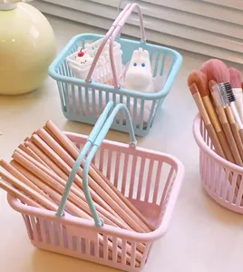 Mini Desktop Plastic Storage Basket Cute Cosmetic Makeup Organizer Pastoral Style