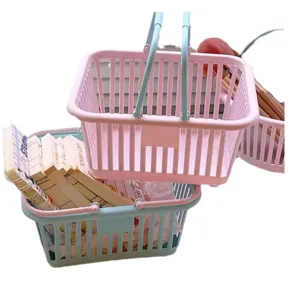 Mini plastic storage basket cute desktop organizer pink portable stationery cosmetic basket