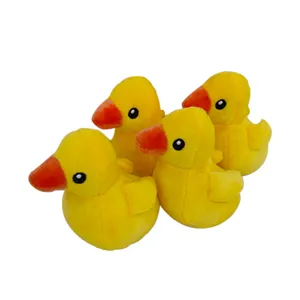 Cute yellow duck plush pet toy set four pieces squeaky chew toy for dogs and cats teeth cleaning.
