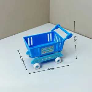 Mini blue shopping cart toy dollhouse miniature supermarket trolley cute pretend play prop model