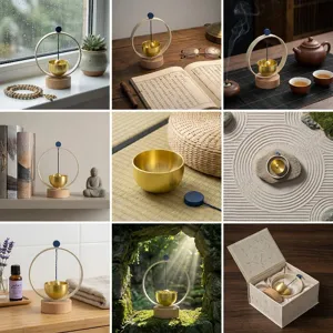 Bol chantant en laiton Zen cloche de meditation decoration de bureau vue detaillee