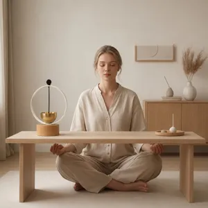 Instrument de guerison bol chantant de meditation minimaliste decor de table avec base en bois