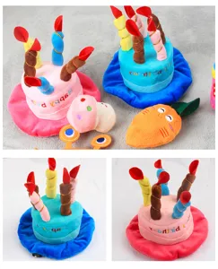 Plush pet birthday cake hat cute dog cat party hat with candles funny costume accessories