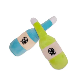 Squeaky plush bottle dog toy interactive chew toy funny pet supplies cute design 2pcs